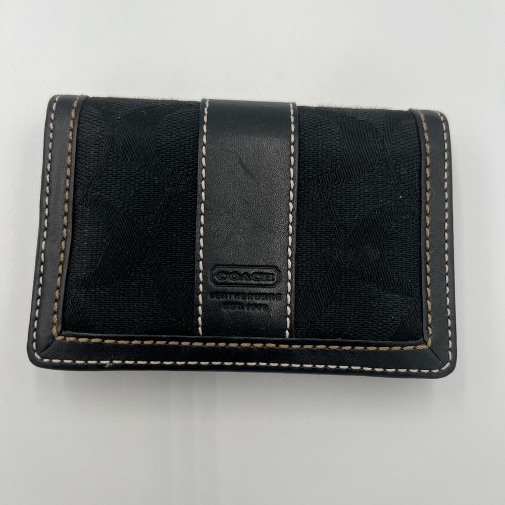 Coach Signature Black Canvas and Leather ID Card Holder Wallet